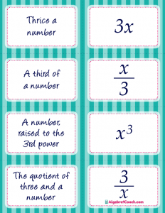 Translating Algebraic Expressions Card Matching Activity - Page 2