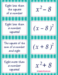 Translating Algebraic Expressions Card Matching Activity - Page 3