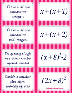 Translating Algebraic Expressions Card Matching Activity - Page 5
