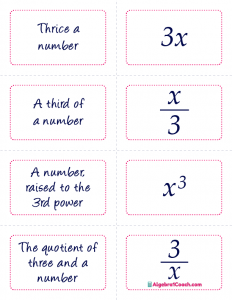 Translating Algebraic Expressions Card Matching Activity - Page 7
