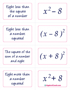 Translating Algebraic Expressions Card Matching Activity - Page 7